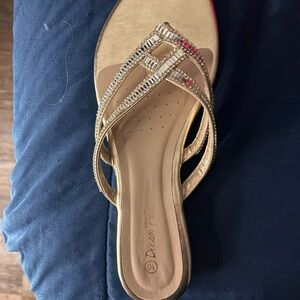Dream Pairs Gold Rhinestone Strappy Slide Sandals